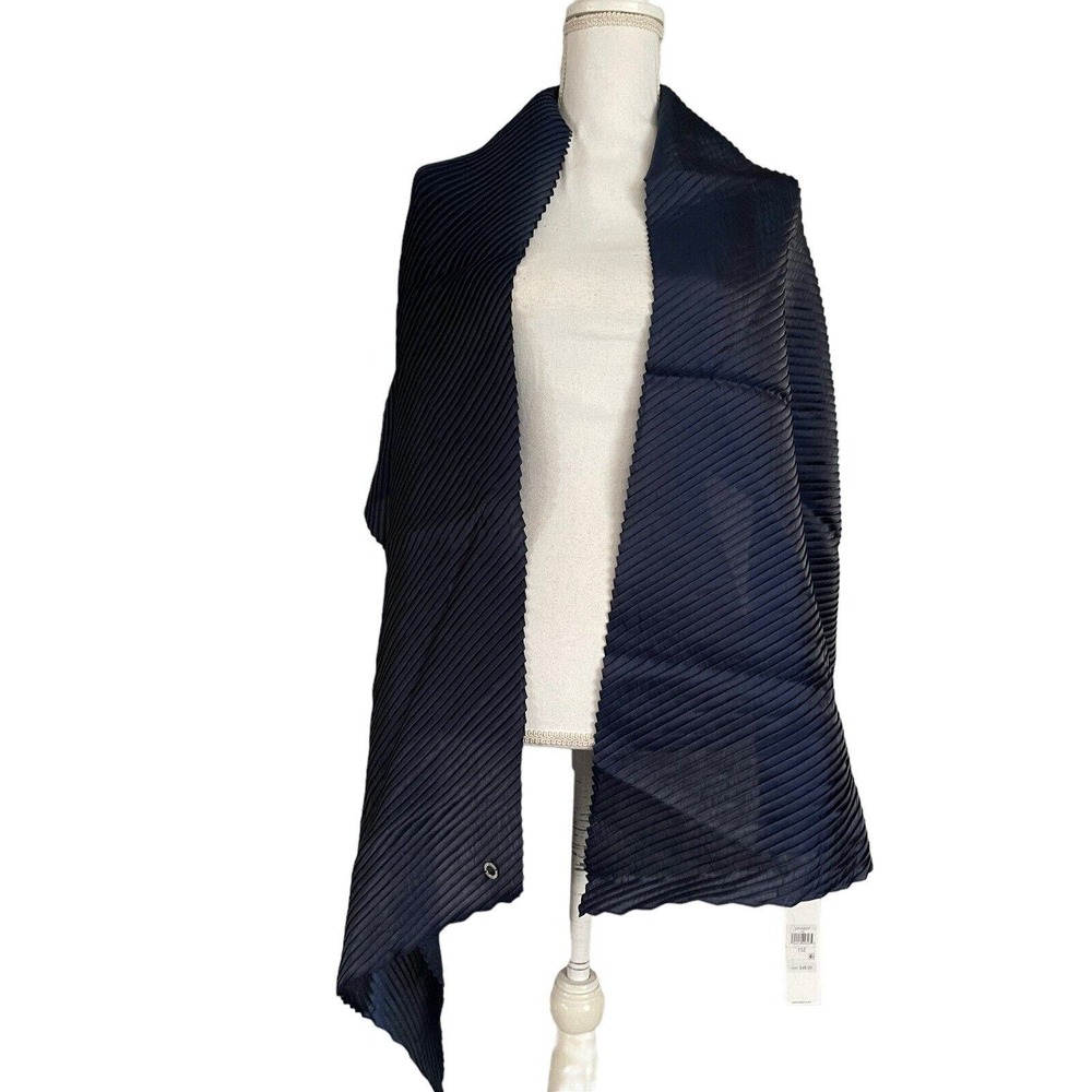NWT Calvin Klein Navy Blue Accordian Pleat Wedding Wrap Shawl Scarf $48 #MQ12
